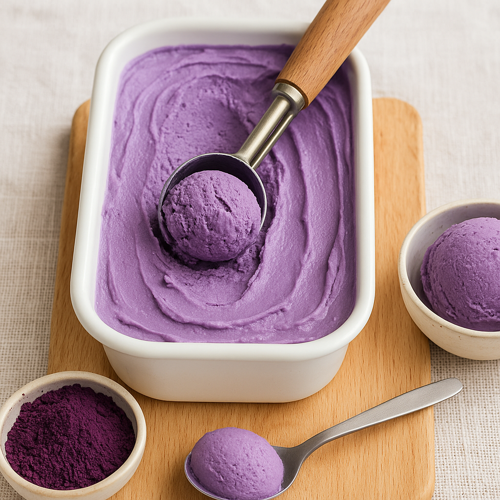 Glace maison à l’Ube – Fraîche, onctueuse et naturellement violette